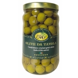 Grüne eingeschnittene Olive Nocellara del Belice im Glas