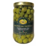 Ganze grüne Nocellara-del-Belice-Oliven im Glas