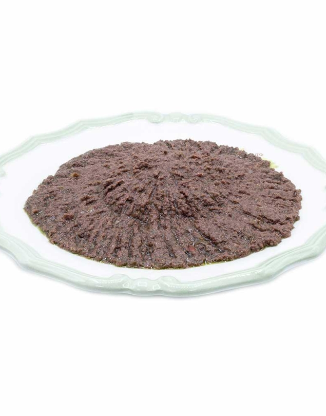 Grünes und schwarzes Olivenpâté im Glas