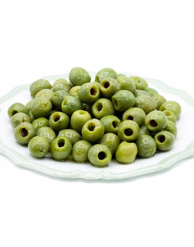 Entsteinte süße grüne Olive Nocellara del Belice im Glas